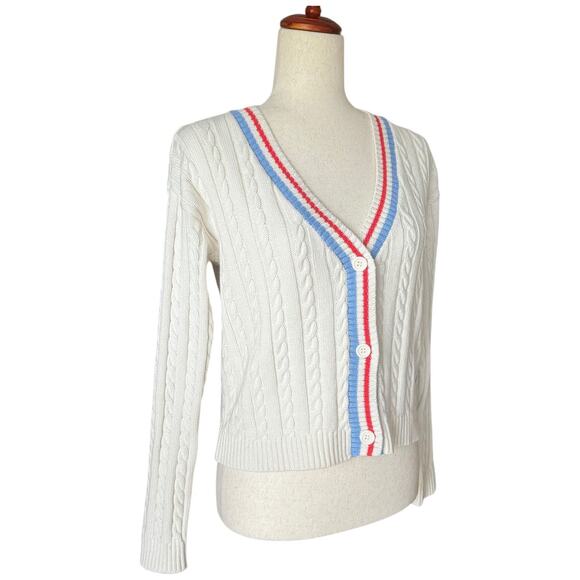 Prince Womens Pickleball Cardigan Sweater Preppy Country Club Cable Knit XS - Picture 3 of 9